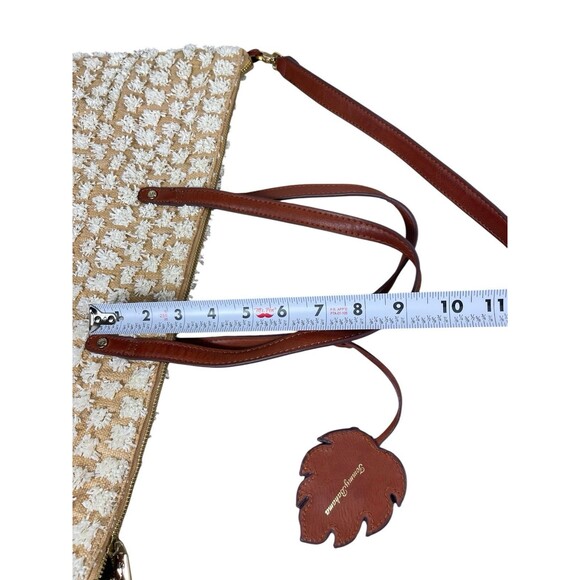 Tommy Bahama Tan Black Woven Tote Bag Brown Strap Large Shoulder Purse Beachy - Picture 14 of 16